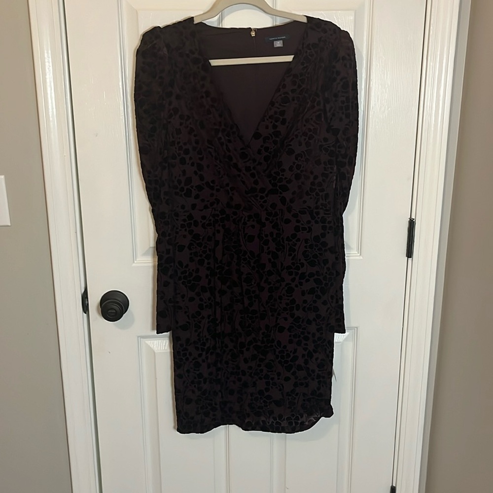 Tommy Hilfiger wine, floral velvet burnout, puff, long sleeve dress size 8 NWT